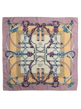 Hermes  Grand Manege Carre 90 Lavender Pink and Gold Silk Twill Scarf